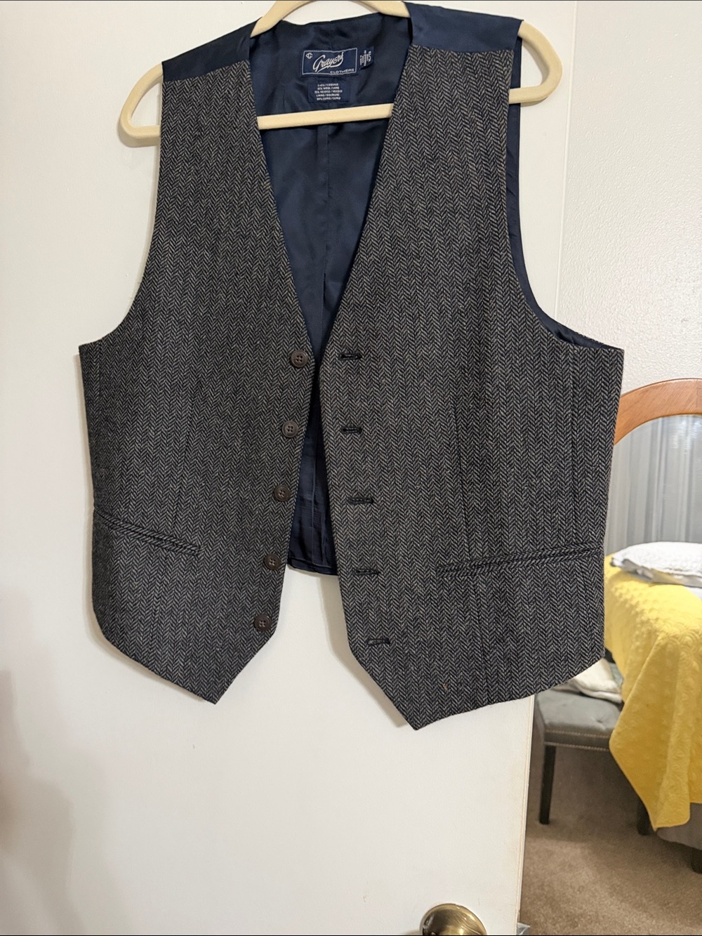 Navy Herringbone Men's Vest